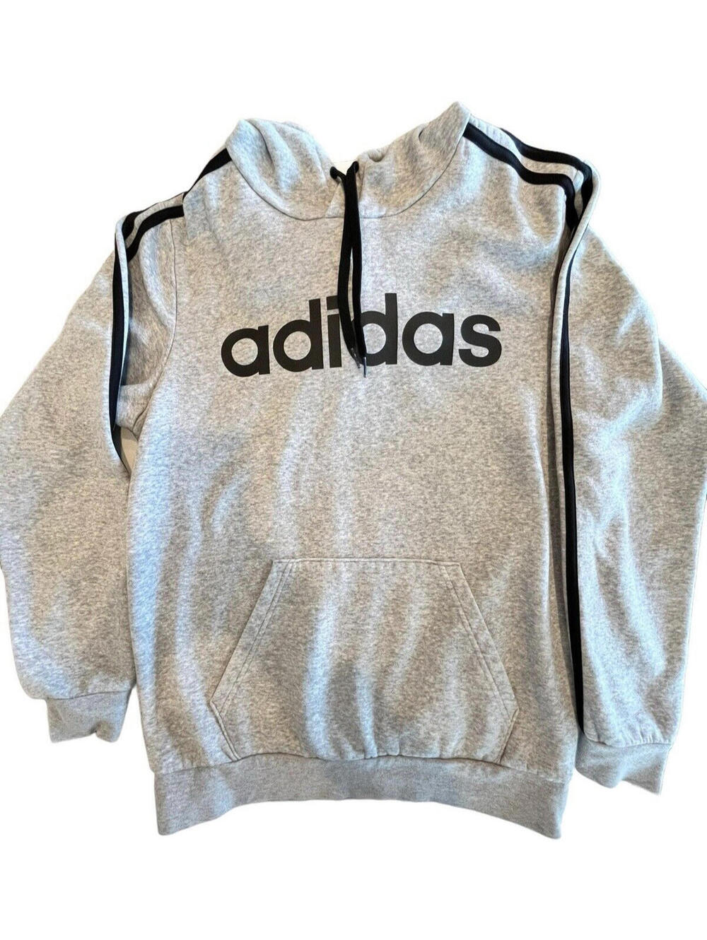 adidas Essential Hoodie Mens Sz Small 3 Stripes Pullover Long Sleeve Light Gray